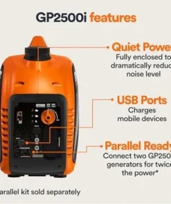 Alternative view of Generac 8251 GP2500i 2,500-Watt Gas Powered Portable Inverter Generator – Compact and Lightweight Design – Produces Clean, Stable Power – COsense Technologys – CARB Compliants – Orange/Black