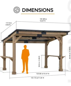 SUNJOY 10 ft. x 12 ft. Matte Black Cedar Framed Wooden Gazebo - Image 3