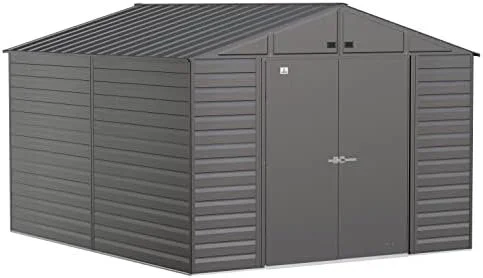 Arrow Select 10′ x 12′ Outdoor Lockable Steel Storage Shed Building, Charcoals