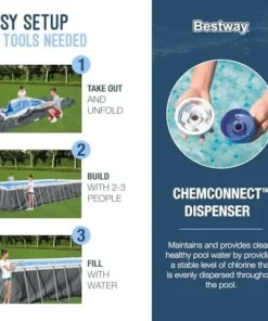 Alternative view of Bestway Power Steel 18′ x 9′ x 48″ Rectangular Metal Frame Above Ground Outdoor Swimming Pool Set with 1,500 GPH Filter Pump, Ladder, and Pool Covers