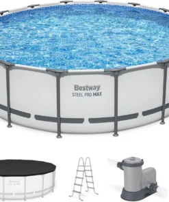 Bestway Steel Pro MAX 16 Foot x 48 Inch Round Metal Frame Above Ground Outdoor Swimming Pool Sets