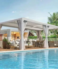 Erommy Outdoor Louvered Pergola Gazebo with Adjustable Aluminum Rainproof Roofs