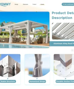 Alternative view of Erommy Outdoor Louvered Pergola Gazebo with Adjustable Aluminum Rainproof Roofs